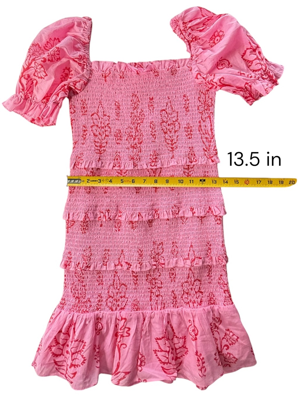J.Marie Girls Smocked Tiered Dress Pink Floral Print Size 14 Puff Sleeve NWT - Picture 8 of 8